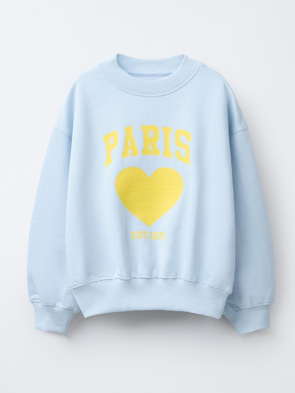 Zara Girls Paris Heart Sweatshirt Light Blue Yellow Graphic Pullover 6/7